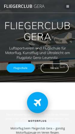 Vorschau der mobilen Webseite www.fliegerclub-gera.de, Fliegerclub Gera e.V.