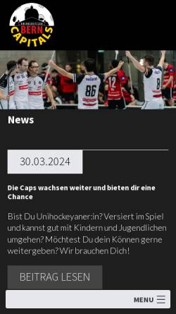 Vorschau der mobilen Webseite www.unihockeybern.ch, Bern Capitals