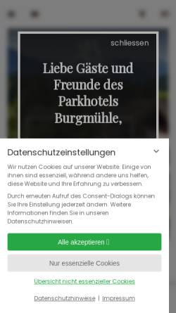 Vorschau der mobilen Webseite www.parkhotel-burgmuehle.de, Parkhotel Burgmühle