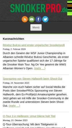 Vorschau der mobilen Webseite snookerpro.de, SnookerPRO