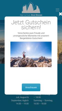 Vorschau der mobilen Webseite www.alpinschule-dreizinnen.com, Alpinschule Drei Zinnen