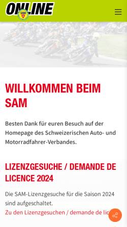 Vorschau der mobilen Webseite www.s-a-m.ch, SAM - Schweizerischer Auto- und Motorradfahrer-Verband