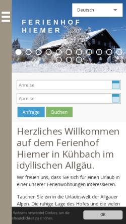 Vorschau der mobilen Webseite www.ferienwohnung-hiemer.de, Ferienwohnung Hiemer