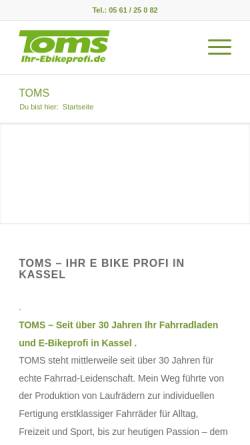 Vorschau der mobilen Webseite www.toms-kassel.de, Tom's Fahrradshop, Thomas Kretschmer
