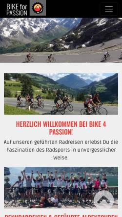 Vorschau der mobilen Webseite www.bike4passion.de, Bike4Passion Radreisen