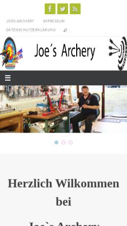 Vorschau der mobilen Webseite www.joes-archery.de, Joe`s Archery Bogensport-Handel