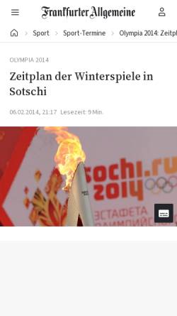 Vorschau der mobilen Webseite www.faz.net, FAZ: Zeitplan der Winterspiele in Sotschi