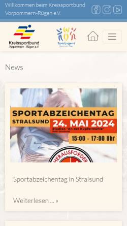 Vorschau der mobilen Webseite www.ksb-vr.de, Kreissportbund Vorpommern-Rügen e.V.