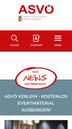 Vorschau der mobilen Webseite www.asvo-sport.at, Allgemeiner Sportverband Oberösterreich