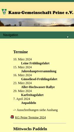 Vorschau der mobilen Webseite www.kgpeine.de, Kanu - Gemeinschaft Peine von 1951 e.V.