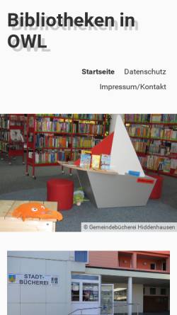 Vorschau der mobilen Webseite www.bibliotheken-in-owl.de, Bibliotheken in der Region Ostwestfalen-Lippe