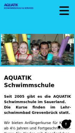 Vorschau der mobilen Webseite www.aquatik.de, Aquatik Schwimmschule und Services Dirk Burkhardt