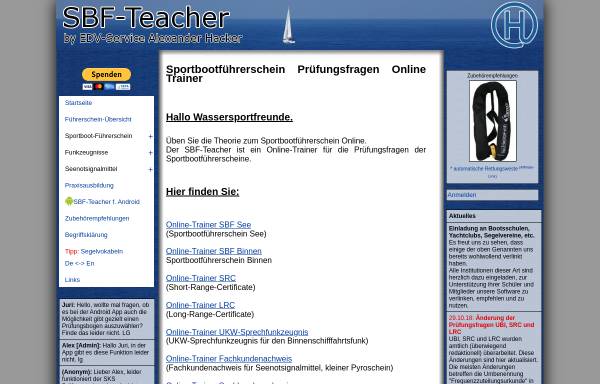 Vorschau von sbf-teacher.edv-hacker.de, Sportbootführerschein Teacher Online