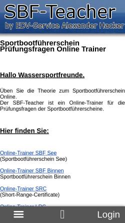 Vorschau der mobilen Webseite sbf-teacher.edv-hacker.de, Sportbootführerschein Teacher Online