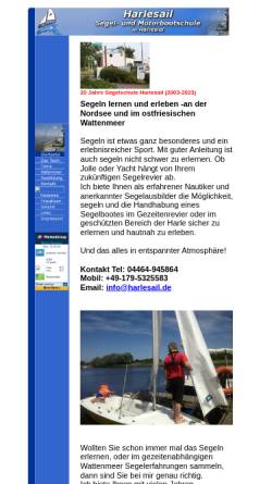 Vorschau der mobilen Webseite www.harlesail.de, Segelschule Harlesail - Nordsee