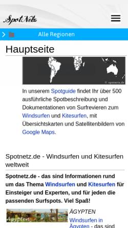 Vorschau der mobilen Webseite www.spotnetz.de, Spotnetz - Surfspots weltweit