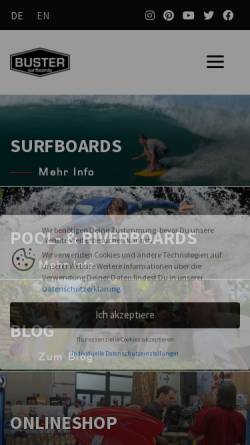 Vorschau der mobilen Webseite www.buster-surfboards.com, Buster Surfboards Bernhard & Meisner GbR