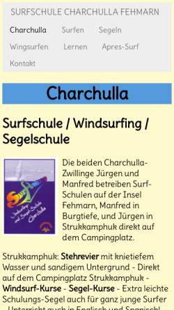 Vorschau der mobilen Webseite www.surfschule-charchulla.de, Surfschule Charchulla Fehmarn