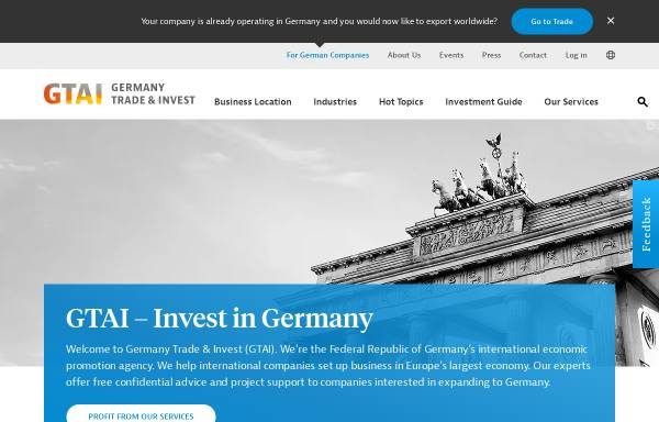 GTAI, Germany Trade and Invest - Gesellschaft für Außenwirtschaft und Standortmarketing mbH