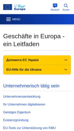 Vorschau der mobilen Webseite europa.eu, Europäische Kommission - One Stop Internet Shop für Unternehmen