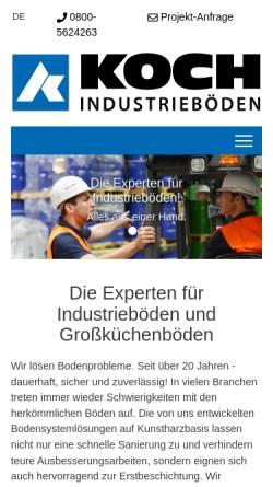 Vorschau der mobilen Webseite www.koch-industrieboeden.de, Koch Industrieböden GmbH & CO. KG