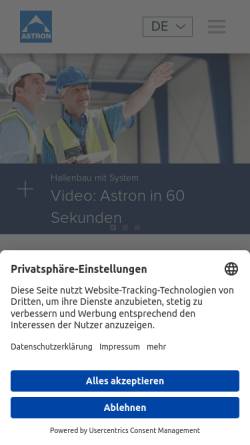 Vorschau der mobilen Webseite www.astron.biz, Astron Buildings GmbH