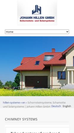 Vorschau der mobilen Webseite www.hillen-systeme.de, Johann Hillen GmbH - Schornstein- und Solarsysteme