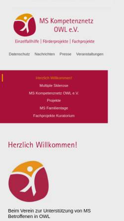 Vorschau der mobilen Webseite www.ms-kompetenznetz.de, MS Kompetenznetz Ostwestfalen-Lippe e.V.