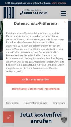 Vorschau der mobilen Webseite www.hiro-aufzuege.de, Hiro Lift Hillenkötter + Ronsieck GmbH