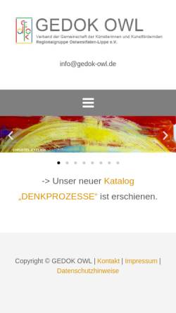Vorschau der mobilen Webseite www.gedok-owl.de, Gemeinschaft der Künstlerinnen und Kunstförderer e.V. Detmold Ostwestfalen-Lippe (GEDOK-OWL)