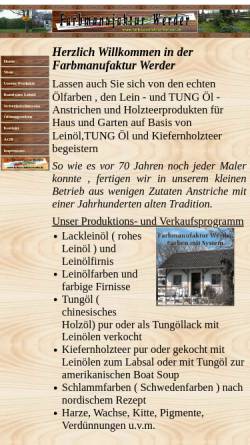 Vorschau der mobilen Webseite www.farbmanufaktur-werder.de, Wissenswertet über Anstriche, Naturfarben, Lacke und Harze - Farbmanufaktur Werder, Inh. Jürgen Gammelin