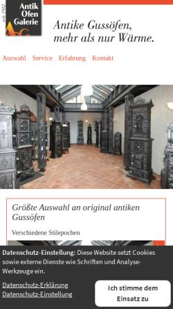 Vorschau der mobilen Webseite www.antik-ofen-galerie.de, Antik Ofen Galerie