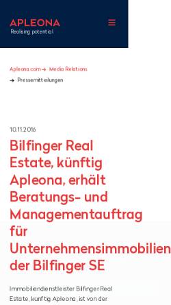 Vorschau der mobilen Webseite www.apleona.com, Bilfinger Real Estate Germany