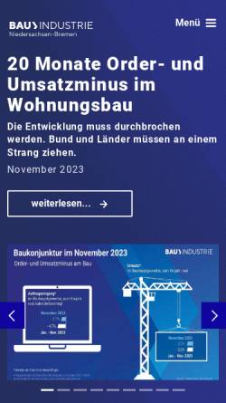 Vorschau der mobilen Webseite www.bauindustrie-nord.de, Bauindustrieverband Niedersachsen-Bremen
