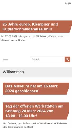 Vorschau der mobilen Webseite www.klempnerundkupferschmiedemuseum.eu, Europäisches Klempner- und Kupferschmiede-Museum Heinz Lummel