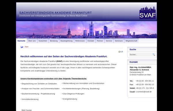 Vorschau von www.svaf.de, Sachverständigen Akademie Frankfurt am Main