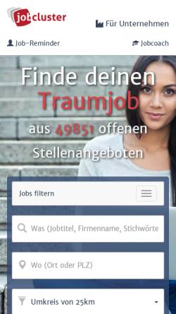 Vorschau der mobilen Webseite www.jobcluster.de, Jobcluster Deutschland GmbH