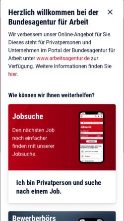Vorschau der mobilen Webseite www.arbeitsagentur.de, Jobbörse der Arbeitsagentur