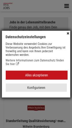 Vorschau der mobilen Webseite www.lzjobs.de, LZJobs.de - Online-Stellenmarkt der Lebensmittel Zeitung