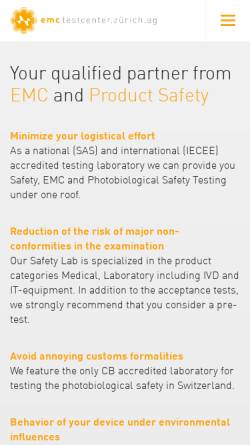Vorschau der mobilen Webseite www.emc-testcenter.com, EMC-Testcenter AG
