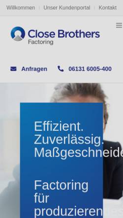 Vorschau der mobilen Webseite www.closefinance.de, Close Brothers Factoring GmbH