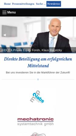 Vorschau der mobilen Webseite www.fidura.de, Fidura Private Equity Fonds