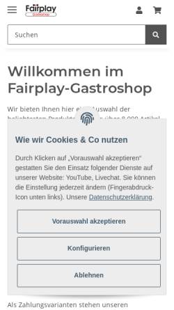 Vorschau der mobilen Webseite www.fairplay-gastroshop.de, Fairplay-Gastroshop