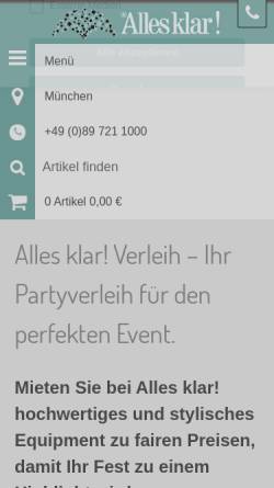 Vorschau der mobilen Webseite www.allesklar-verleih.com, Alles klar! Verwaltungs AG