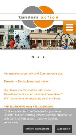 Vorschau der mobilen Webseite www.tandem-action.de, tandem action Veranstaltungsservice GmbH