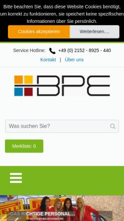 Vorschau der mobilen Webseite www.bpe-event.de, BPE Events & Services GmbH