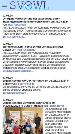 Vorschau der mobilen Webseite www.sv-owl.de, Schwimmverband Ostwestfalen-Lippe e.V. (OWL)