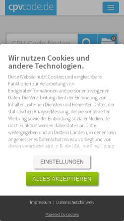 Vorschau der mobilen Webseite www.cpvcode.de, CPV-Code Suchmaschine