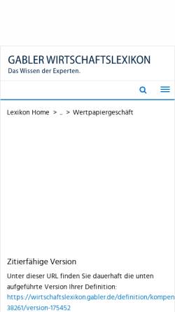 Vorschau der mobilen Webseite wirtschaftslexikon.gabler.de, Kompensationsgeschäft - Gabler Wirtschaftslexikon, Springer Gabler Verlag (Hg)