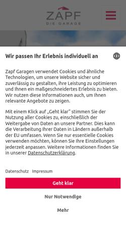 Vorschau der mobilen Webseite www.zapf-garagen.de, Zapf GmbH